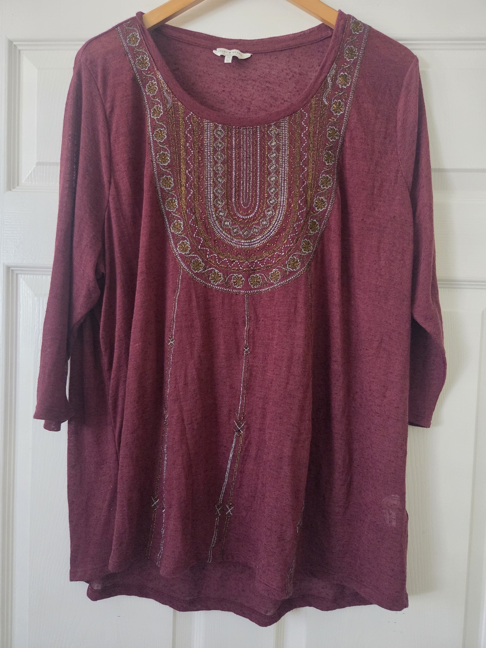 Lucky Brand Embroidered Scoop-Neck Tunic in Burgundy 2X